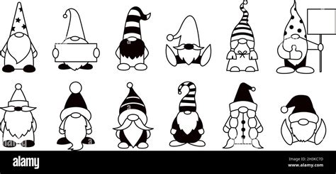 Gnomes Illustrations Isol Es Noir Et Blanc Jeu De Caract Res Vectoriels