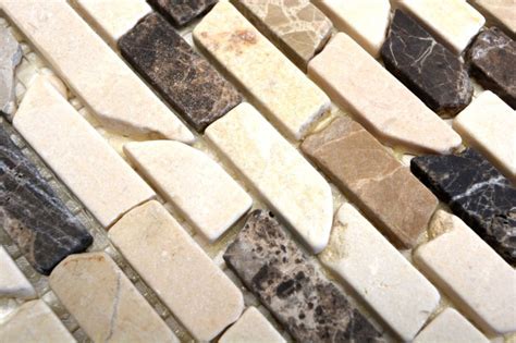 Mosaik Fliese Marmor Naturstein Beige Braun Creme Brick Castanao Verbu