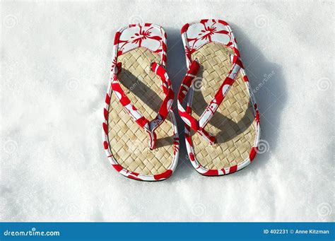 Sandals In The Snow Stock Image Image Of Shoes Snow White 402231