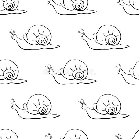 Vector Seamless Pattern With Outline Cute Snails In Style Of Doodle