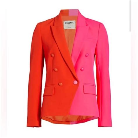 NEW LAGENCE Kenzie Two Tone Pink Orange Double Breasted Blazer In 2024