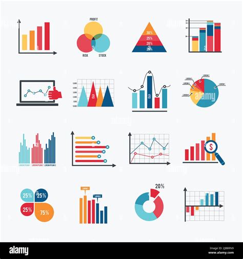 Business Data Market Elements Dot Bar Pie Charts Diagrams And Graphs Flat Icons Set Isolated