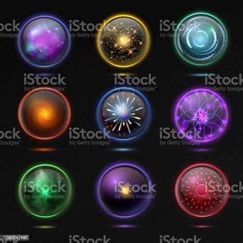 Magical Crystal Orbs Glowing Energy Sphere And Shiny Lightning Spiritual Glass Globe Occult