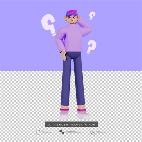 Premium Psd D Render Illustration Cute Male Confused Pose Cartoon