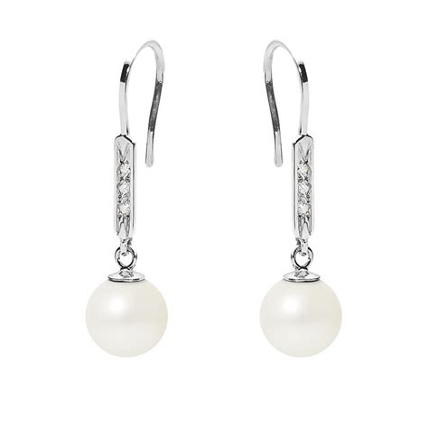 Boucles D Oreilles Femme Pendantes Perles De Culture Blanches Diamants