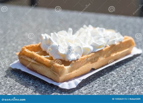 Waffle With Whipped Cream Stock Image Image Of Bake