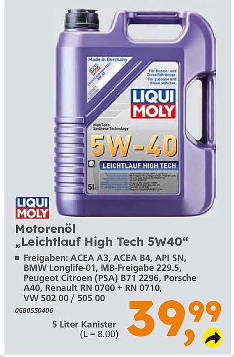 Liqui Moly Motorenöl leichtlauf High Tech 5w40 Angebot bei Globus