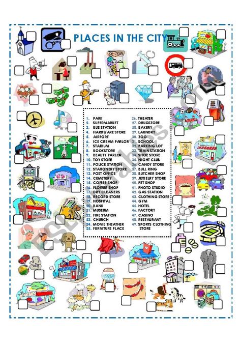 Places In The City Esl Worksheet By Blizh