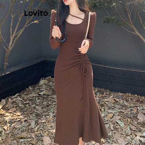 Lovito Women Asymmetrical Drawstring Dress LNE21306 Shopee Philippines