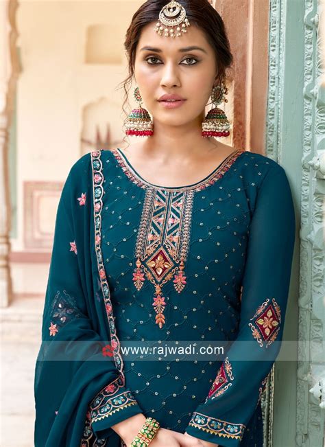 Morpeach Festival Georgette Embroidered Palazzo Salwar Suit