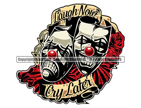 Happy Sad Masks Laugh Now Cry Later Clown Face Gangster Biker | Etsy