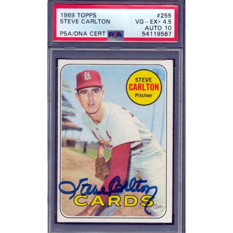 Steve Carlton Signed 1969 Topps 255 PSA 4 5 Autograph 10