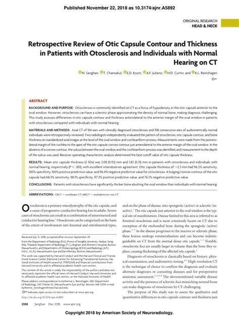 Pdf Retrospective Review Of Otic Capsule Contour And Thickness In Patients With Otosclerosis