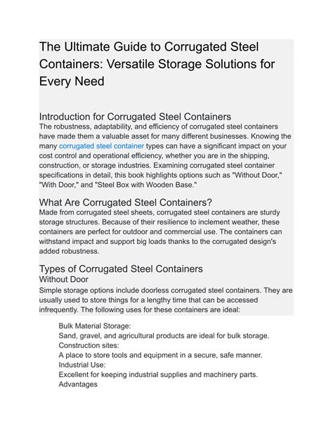 Ppt Comprehensive Guide To Corrugated Steel Containers Powerpoint