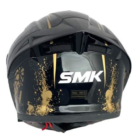 Casco Integral Marca SMK Typhoon Reptile Decorado NEGRO Dorado Brillo