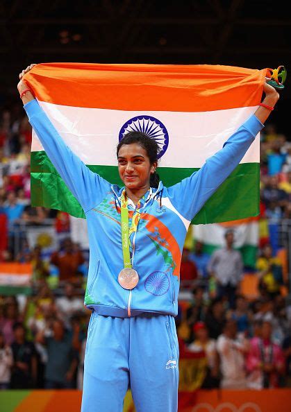 Silver Medalist V Sindhu Pusarla Of India Celebrates During The Medal