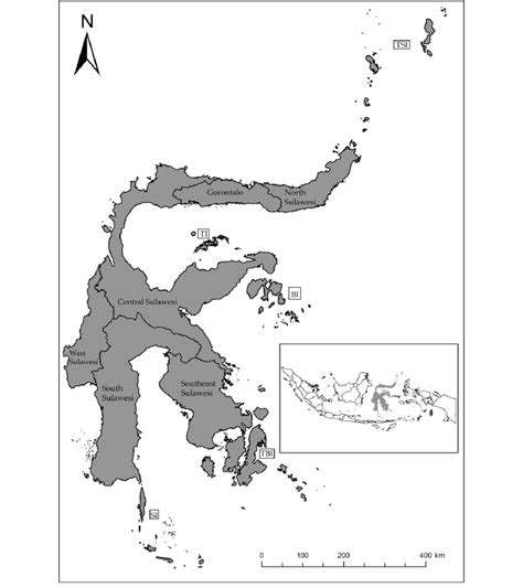 Map Of Sulawesi Showing The Six Sulawesi Provinces And The Satellite