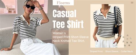 Floerns Women S Striped Print Short Sleeve Collar Neck Knitted Casual