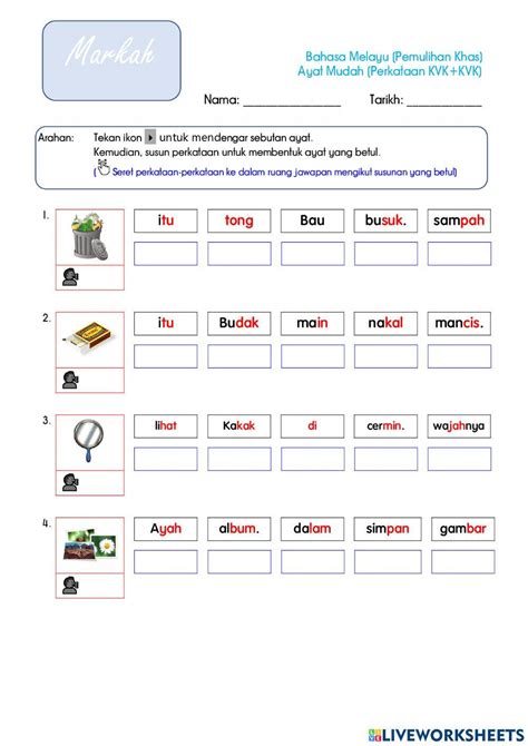 Perkataan Kvkkvk Ayat Mudah Interactive Exercise Live Worksheets