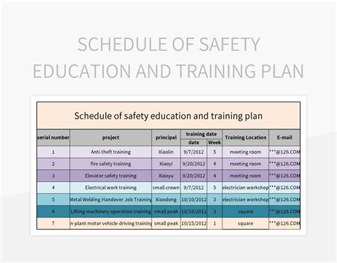 Schedule Of Safety Education And Training Plan Excel Template And