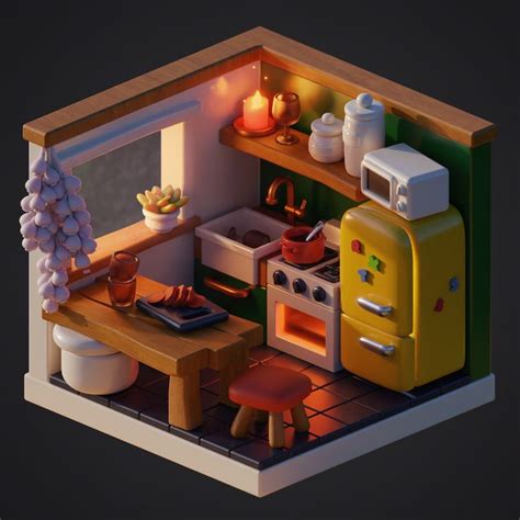 Cozy Isometric Kitchen In Blender Tutorial Isometric Blender