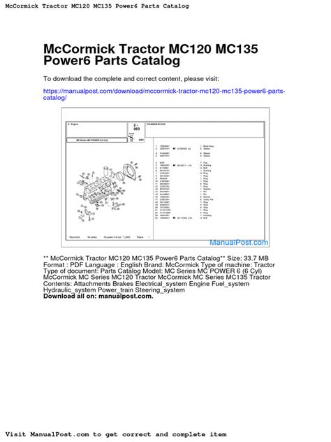 Mccormick Tractor Mc120 Mc135 Power6 Parts Catalog | PDF