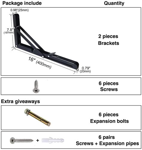 Kootans 16 Inch Folding Shelf Brackets Heavy Duty Workbench Supports