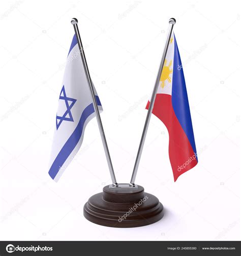 Israel Philippines Two Table Flags Isolated White Background Stock