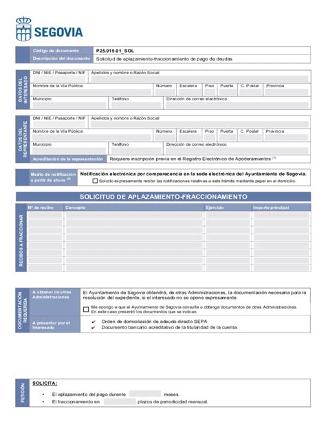 Fillable Online Sede Segovia Solicitud De Aplazamiento Fraccionamiento