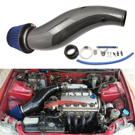 For 1992 2000 Honda Civic Ek Eg Real Carbon Fiber Air Intake Pipe Air Filter Kit Ebay