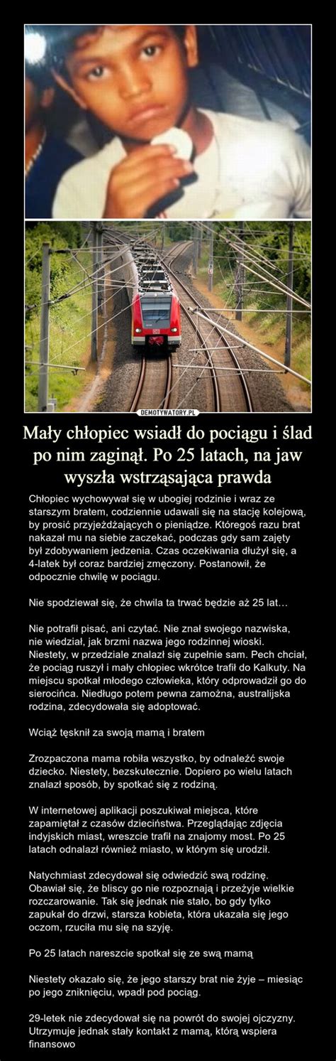 Mały chłopiec wsiadł do pociągu i ślad po nim zaginął Po 25 latach na