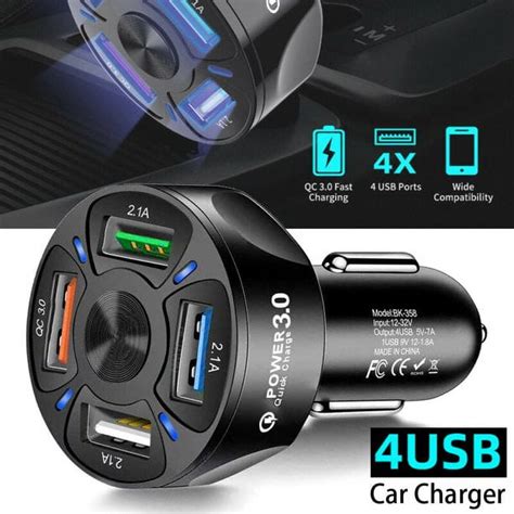 Podofo Usb Multi Port Quick Charge Car Charger With Led Light For