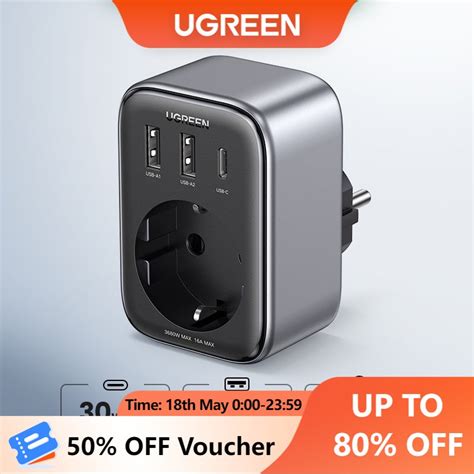 Ugreen Outlet Adapter Gan Eu Socket In Pd W Usb A And Type C