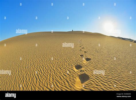 Footprints On Sand Dune With Sun Matruh Governorate Libyan Desert