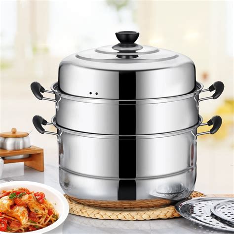 3 Tier Hot Pot Steamer Cookware Stainless Steel Pot Steam Cooking Cooker Kitchen Walmart Canada