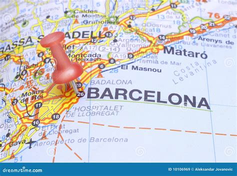 Destination Barcelona on the Map of Spain Stock Image - Image of ...