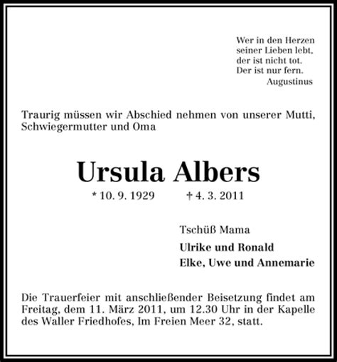 Traueranzeigen Von Ursula Albers Trauer Gedenken