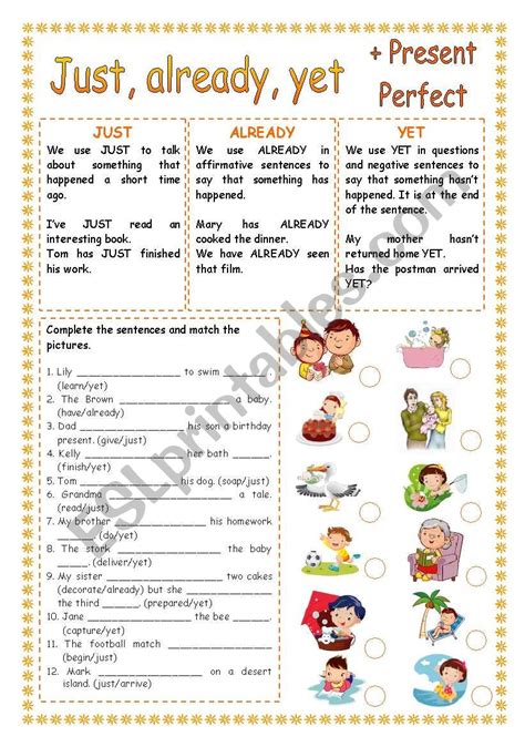 Present Perfect Just Already Yet Worksheet