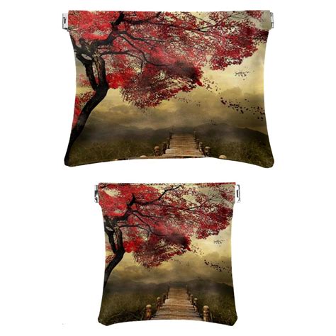 Ownta Tree Forest Scenery Pattern Portable Pack Pu Leather Makeup Bag