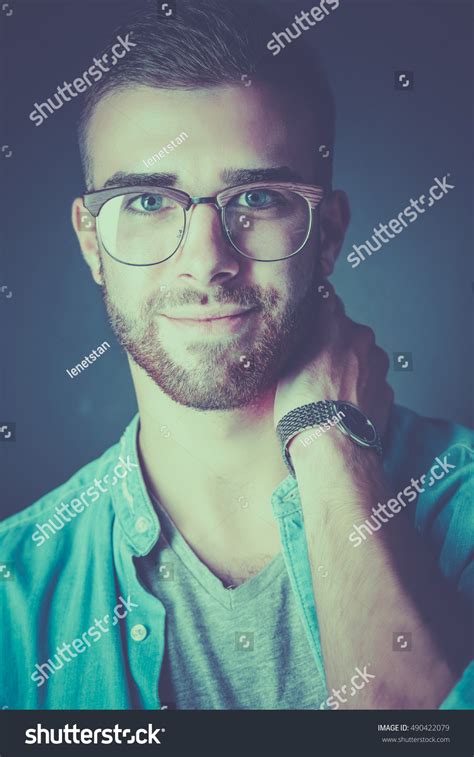 Portrait Happy Casual Man Standing Isolated Stock Photo 490422079