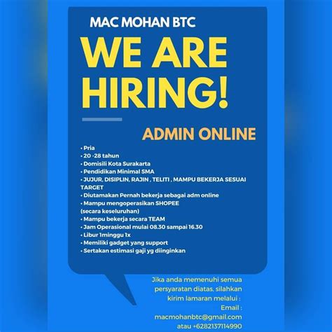 Lowongan Kerja Admin Online Mac Mohan BTC Solo INFO LOKER SOLO