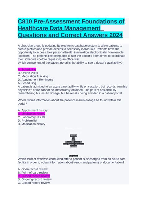 C Pre Assessment Foundations Of Healthcare Data Management Questions