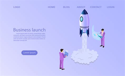 Start Up Launch Landing Page With Rocket And Business Men Vector