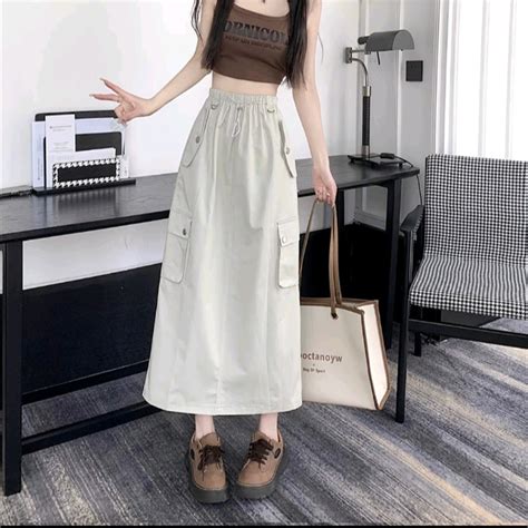 Jual Rok Zize Cargo Rok Korean Style Rok Panjang Simple Elegan Bawahan