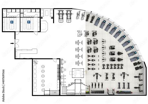 Gym floor plan. Small gym floor plan. 3d gym floor plan. Stock ...