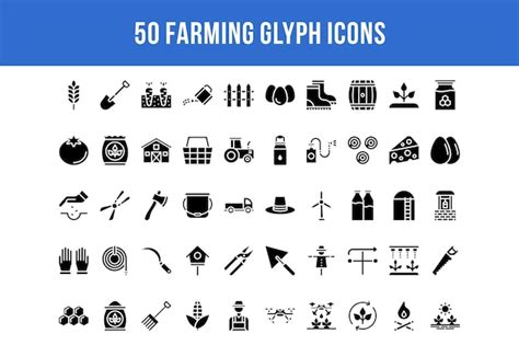 Premium Vector 50 Farming Glyph Icons