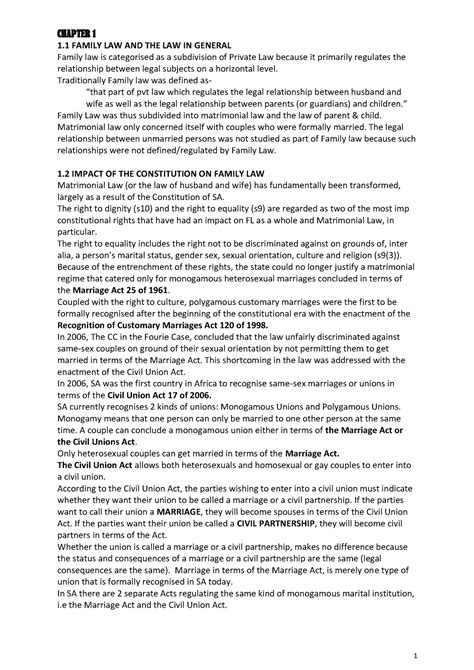 Fmr notes ch1-8 - CHAPTER 1 1 FAMILY LAW AND THE LAW IN GENERAL Family