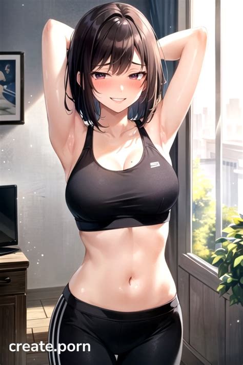 Sport Bra Form Fitting Clothes Arms Up Hentai Ai Porn