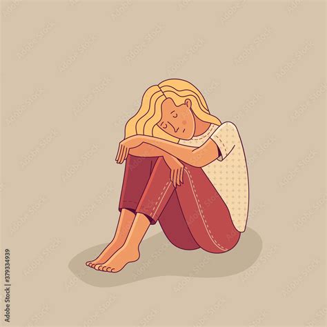 Sad young woman sitting alone as illustration of mental disorder, psychotherapy concept ...