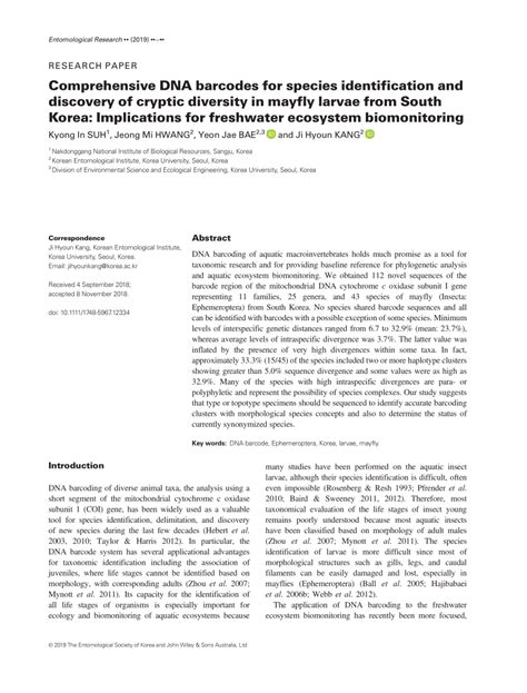 (PDF) Comprehensive DNA barcodes for species identification and discovery of cryptic diversity ...